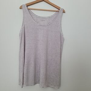 Eileen Fisher linen sleeveless striped top size Large White And Brown/gray
